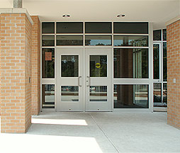 installation with aluminum plank double doors